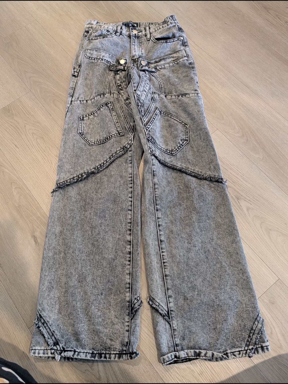 Fashion Nova Men's Acid Wash Gray Bootcut Jeans